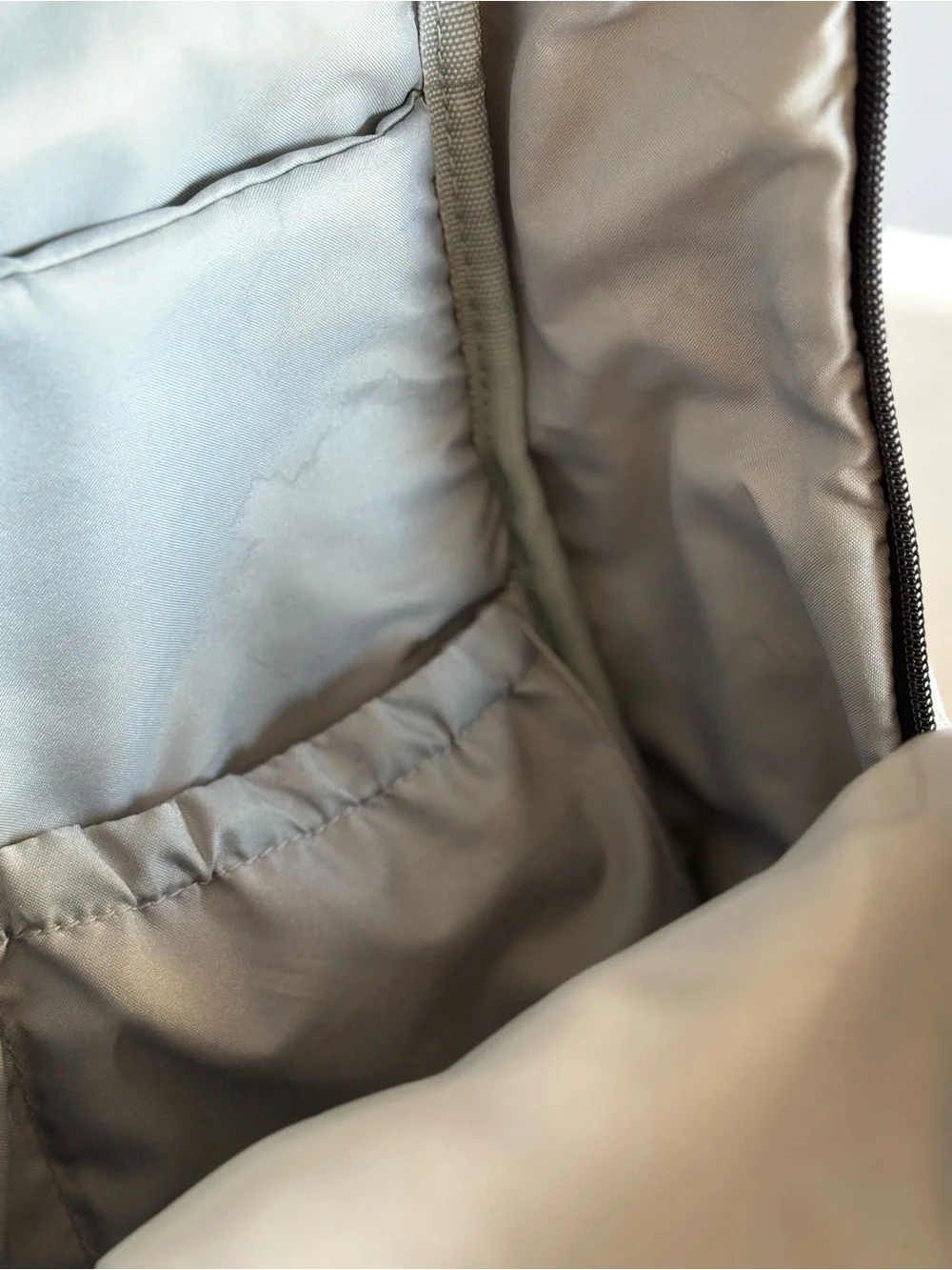 Skip Hop Light Gray Diaper Bag with Black Accents and Tan Trim